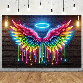 1pc Luminous Neon Angel Wings Wall Art - Multifunctional Fabric Decor For Living Room, Bedroom, Office And Outdoor Space - Perfect Party Accessory And Holiday Gift