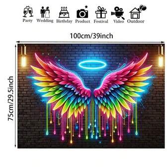 1pc Luminous Neon Angel Wings Wall Art - Multifunctional Fabric Decor For Living Room, Bedroom, Office And Outdoor Space - Perfect Party Accessory And Holiday Gift