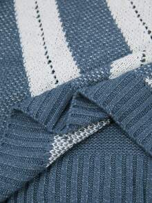 Plus Size Open Shoulder High Collar Cable Knit Sweater Casual Spring - Blue - View 8