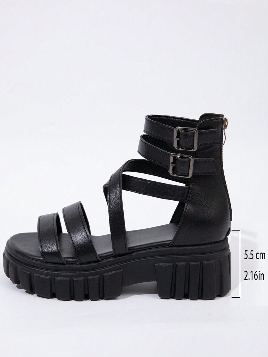 2025 Summer Women's Fashion Roman Sandals With Zipper Back, Hollow Out