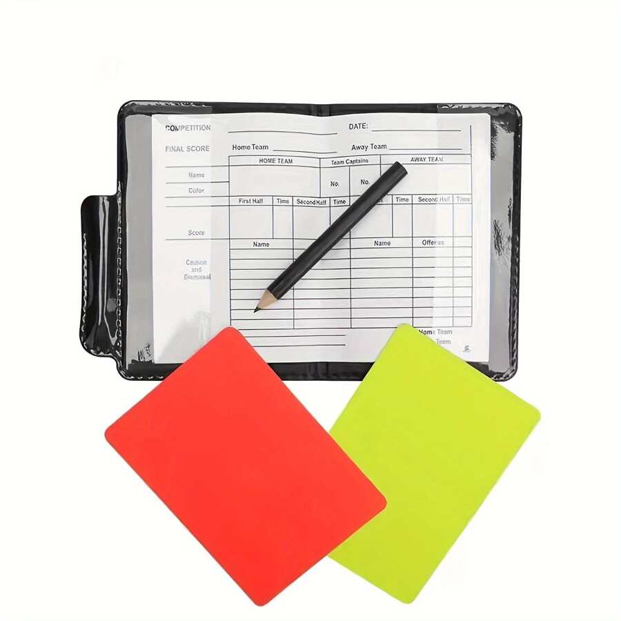 Red & Yellow Football Referee Cards With Card Holder, Referee Tools With Pencil, Sports Match Penalty Cards - Multicolor - View 1