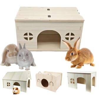 1pc Wooden House, Habitat, Toy, Play, Exercise, Interaction, Feeding, Shelter, Climbing, Playhouse, Suitable For Guinea Pigs, Rabbits, Hedgehogs, Hamsters, Christmas, New Year Gift