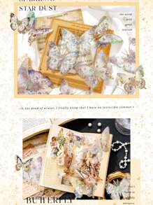 10 件/20 件宝石蝴蝶主题系列贝壳灯材料创意 PET 贴纸，透明彩色蝴蝶系列，用于礼品包装、剪贴簿、日记等的装饰粘合剂 - 非常适合手机壳、水瓶和艺术项目，精美的拼贴材料 - 彩色 - 查看 12