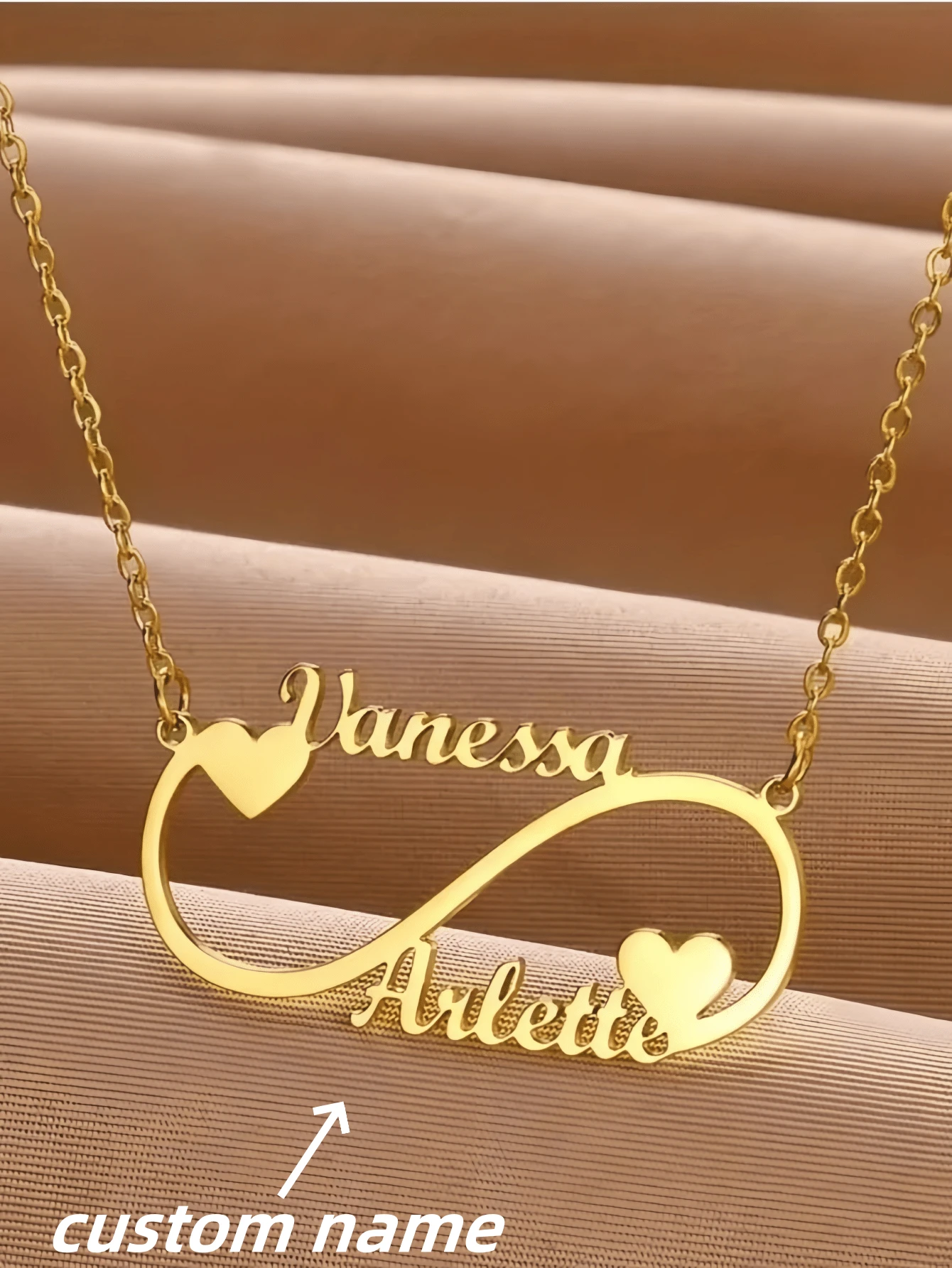 1pc Gold Silver Rose Gold Love Unlimited Custom Double Name Pendant Necklace Simple Style Stainless Steel Choker Jewelry Everyday Wear Accessories Christmas