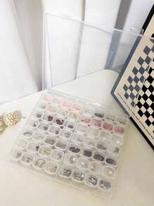 1pc/2pcs 28/56 Compartment Nail Art Jewelry Organizer Box, Plastic Transparent PP Storage Box For Small Parts Desktop Organization - White - View 3