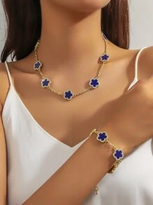 yhvmcl 1 pieza Elegante conjunto de collar de cadena multicapa de flor de cinco pétalos de metal minimalista para mujeres