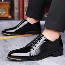 Men's Business Formal Casual Leather Shoes, Fashion British Style Pointed Toe Lace-Up Wedding Shoes