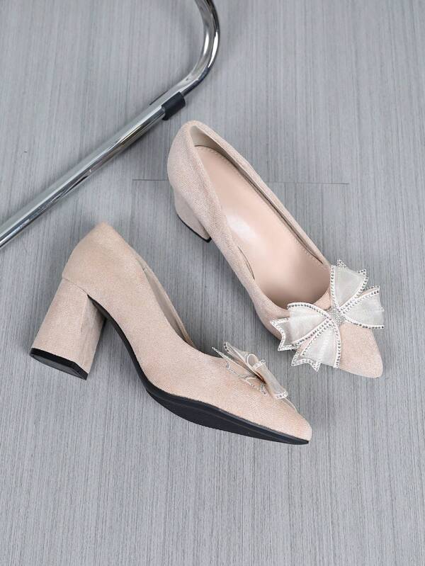 Décolleté da donna con nastro e cristalli, con punta bassa, moda quotidiana versatile, tacco alto chunky  sintetico, multicolore