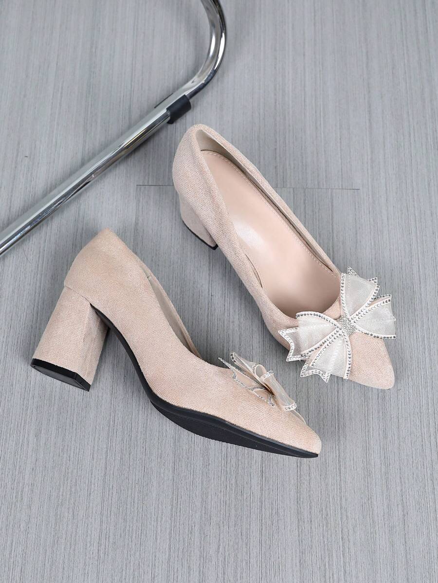 Décolleté da donna con nastro e cristalli, con punta bassa, moda quotidiana versatile, tacco alto chunky  sintetico, multicolore