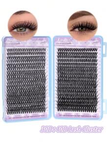 720PCS D Curl Lash Clusters Kit - 30D 40D/60D 80DLash Clusters 9-18MM Eyelash Clusters Lash Extension Kit Natural Wispy Eyelash Extension Kit Lashes Clusters With Lash Bond&Seal Lash Brush And Tweezer