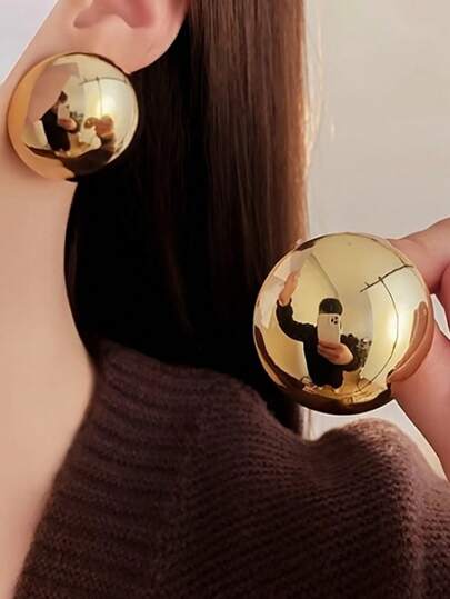 1 Pair Retro Bohemian Style June Birthstone Earrings, With Smooth Shiny Polyester Round Earrings And Iron Earrings, Suitable For Women - Daily And Party Wear, Gift For Modern Fashion Outfit (1 Pair, Gold/Silver)