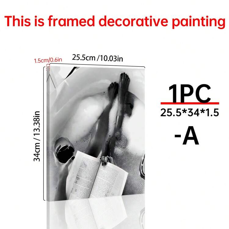 1 件酒精墙艺术海报，女人在浴缸里喝酒看书，黑白酒吧推车装饰，女孩浴室装饰，帆布印刷，帆布墙艺术，房间海报，家居装饰，房间装饰美学，房间装饰用品。可选框架，房间装饰 - 彩色 - 查看 13