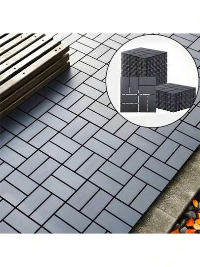 44 Pack 12"X12" Plastic Interlocking Deck Tiles - Waterproof Outdoor For All Weather. Ideal For Poolside, Balcony And Backyard. Gray And Brown.