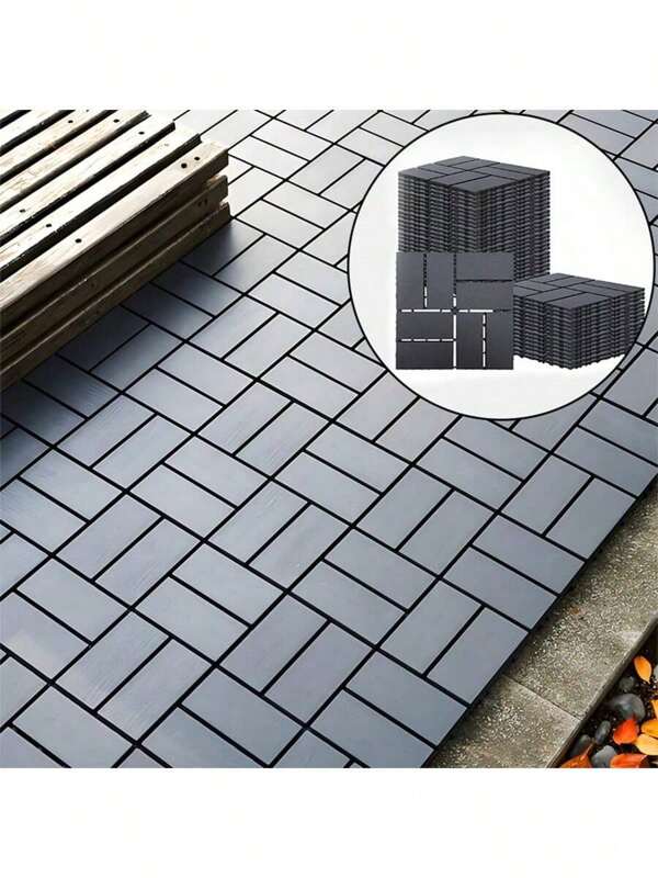 44 Pack 12"X12" Plastic Interlocking Deck Tiles - Waterproof Outdoor For All Weather. Ideal For Poolside, Balcony And Backyard. Gray And Brown.