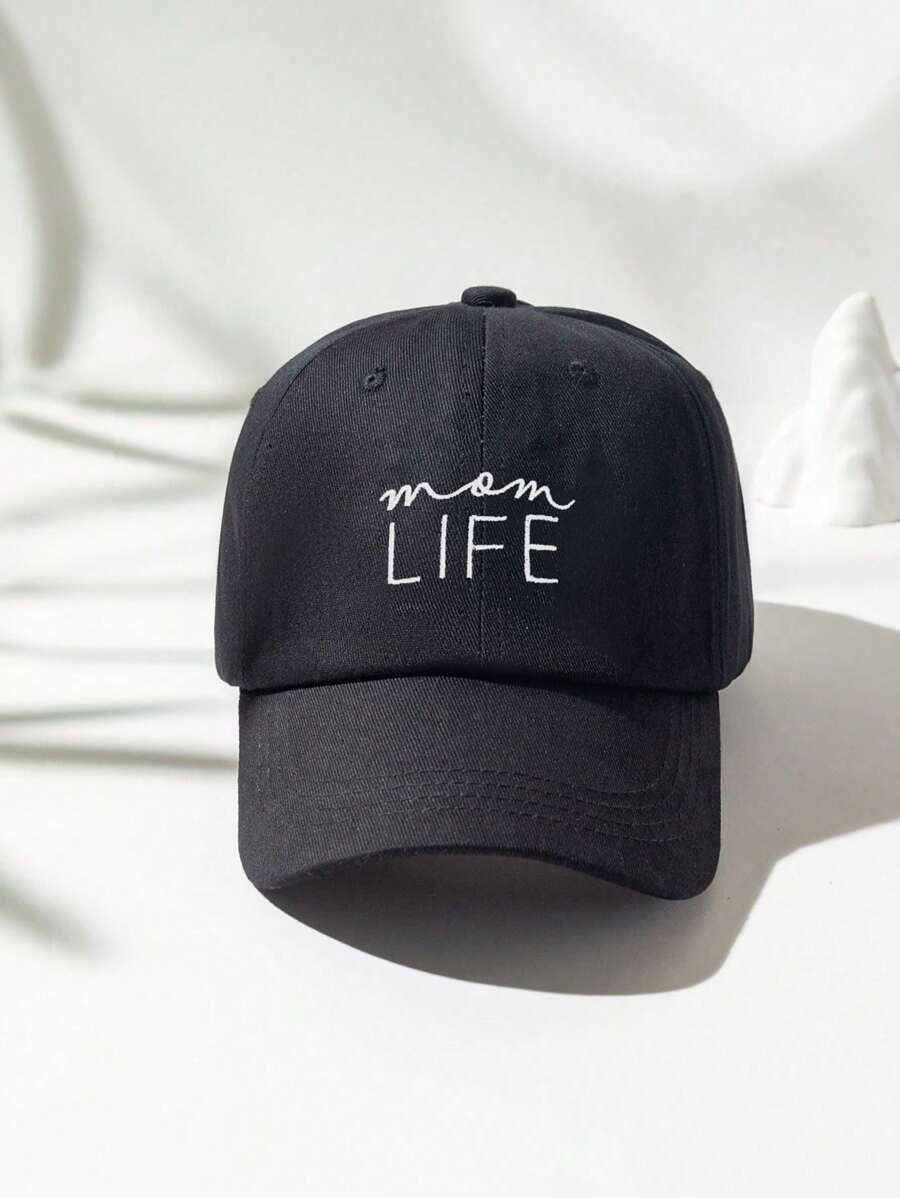 1pc Unisex Y2K Mom Life Embroidered Letter Washed Breathable Fashion Versatile Baseball Cap, Suitable For Casual Everyday Wear,Summer,Beach,Hat,Holiday,Travel - Full Black - View 1
