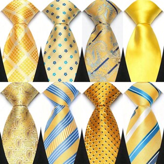 GOADAFOO Lyxig 8 CM Slips för män Gul färg Prickiga ränder Solida slipsar för man Brudgum Jacquard vävd halsslips för företag bröllopsfest