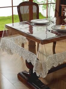 1 件矩形蕾丝刺绣防水桌布 - 防油、防污、透明桌布，带香槟色蕾丝飘带边框 - 非常适合婚礼、派对、家庭、户外、室内、节日餐桌装饰