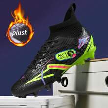 1 Paar WEJIESS Unisex Fußball/Fußballschuhe mit Stollen und wärmender Innenfütterung, rutschfeste AG-Stollen für Außenbereich, warme Winter Profifußballstiefel mit hohem Schaft und kurzen Stollen