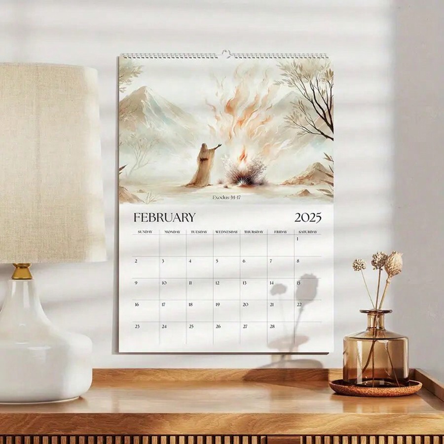 2025 Bible Story Calendar, Jesus Theme Monthly Plan, Religious Art