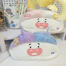 Estuche de lápices con muñeco suave y esponjoso, bolsa de almacenamiento de papelería con gran capacidad, caja de lápices bordada divertida coreana para niñas, regreso a clases, útiles escolares