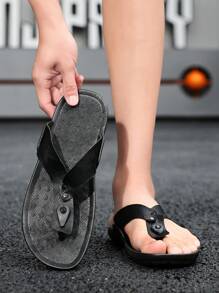 New Men's Fashion Simple Style Beach Slippers, Non-Slip Durable Outdoor Sandals - Black - View 4