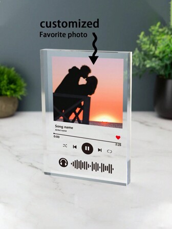 1pc Customized Acrylic Music Plaque With Stand, Photo Frame, Portrait Gift, Personalized Couple Gift, Father's Day, Mother's Day, Graduation, Anniversary, Family Portrait, Bedroom/Living Room Decor, Decor For Valentine's Day, For Anniversaries, For Weddings, For Mother's Day, For Youth's Day, For Birthdays, For Father's Day, For Graduation, Ideal Gifts For Him, For Anniversaries, For Valentine's Day, For Mother's Day, For Weddings, For Housewarming, Warm Ambience, Autumn Home Refresh, Xmas Decoration, Home Harmony, Office Decor, Elegant Living