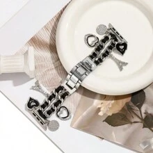 1pc Women's Stainless Steel Metal Eiffel Tower Style Watch Band Compatible With 38/40/41/42/44/45/49mm Ultra/SE/8/7/6/5/4/3/2/1 - Silver - View 4