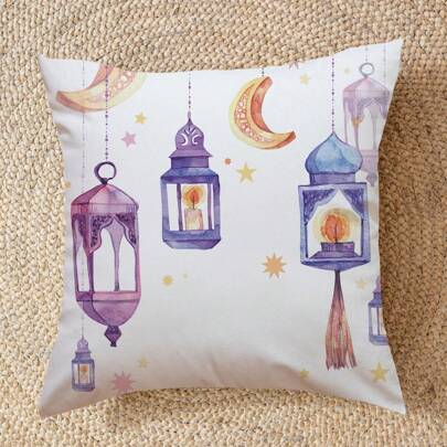 1 件装饰月亮和星星印花涤纶枕套，45x45 厘米，房间装饰，卧室装饰，沙发装饰（不含枕芯）E-I-D