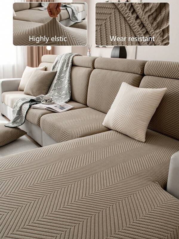 1pc Stretchable Sofa Cover, Fabric Anti-Slip Full Coverage Sofa Cushion, Washable Sofa Slipcover Dust-Proof & Scratch-Resistant, Suitable For Bedroom, Office, Living Room, L-Shaped Chaise And 1-4 Seat Sofa