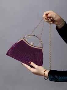 Glitter Bling,Shiny Glamorous,Elegant 1pc Rhinestone Decorated Fashionable Metallic Clutch Evening Bag, Suitable For Women's Parties, Weddings, Dinners, Banquets Dinner Bag For Party Girl,Woman,For Female Perfect For Party,Wedding,Prom,Dinner/Banquet,For Best Gift For Women - 紫色 - 查看 5