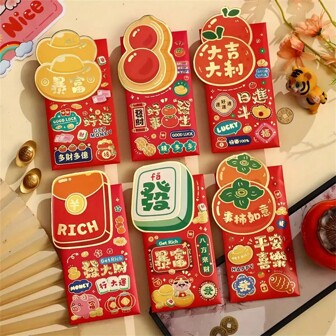 6/12 stuks 2025 Chinese rode enveloppen, Jaar van de slang geluksrode enveloppen, Lentefestival, Nieuwjaarsbruiloft, Feestgeschenkdozen, Papiermaterialen, Feestbenodigdheden voor thuiskeukens