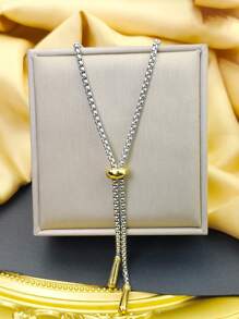 1pc Fashion Minimalist Luxury 18K Gold Plated Stainless Steel Y-Shaped Tassel Necklace, Suitable For Women's Daily Wear, Gift For Family, Friends, Sisters Valentines