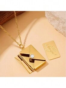 1pc Envelope Detachable Letter Pendant Necklace, Creative Simple & Elegant Fashion Vintage Casual Necklace, Suitable For Gift, Daily, Commute, Street, Party, Valentine's Day, Christmas, OPP Bag Packaging,Mom,Mother,Mother's Day,Gift