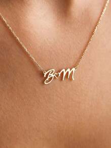 1 件金银玫瑰金定制心形吊坠项链，女士个性化镂空心形字母吊坠项链，优雅双字母项链不锈钢铭牌字母项链定制珠宝情人节礼物时尚派对配饰女士生日礼物圣诞礼物 - 彩色 - 查看 3