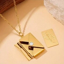 1pc Envelope Detachable Letter Pendant Necklace, Creative Simple & Elegant Fashion Vintage Casual Necklace, Suitable For Gift, Daily, Commute, Street, Party, Valentine's Day, Christmas, OPP Bag Packaging,Mom,Mother,Mother's Day,Gift