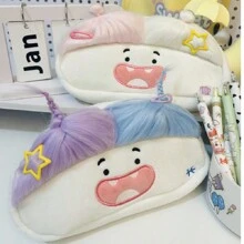 Estuche de lápices con muñeco suave y esponjoso, bolsa de almacenamiento de papelería con gran capacidad, caja de lápices bordada divertida coreana para niñas, regreso a clases, útiles escolares