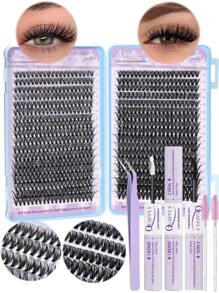 720PCS D Curl Lash Clusters Kit - 30D 40D/60D 80DLash Clusters 9-18MM Eyelash Clusters Lash Extension Kit Natural Wispy Eyelash Extension Kit Lashes Clusters With Lash Bond&Seal Lash Brush And Tweezer