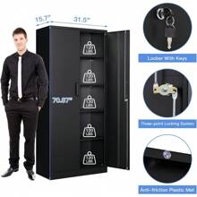 Yizosh Metal Garage Storage Cabinet With 2 Doors And 5 Adjustable Shelves - 71" Steel Lockable File Cabinet,Locking Tool Cabinets For Office,Home,Garage,Gym,School (Black) - Gray Blue - View 11