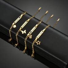 [Customized] Personalized Name Titanium Steel Engraved Bracelet With Star Charm, Customized Carved Jewelry For Women And Men, Can Be A Gift For Mother's Day, Father's Day, Valentine's Day, Christmas And Other Holidays - Gold - View 2