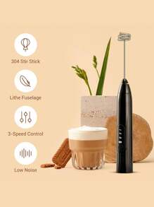 1pc Batidor de leche eléctrico portátil con carga USB: de mano, 3 velocidades 6000 RPM con 2 batidores - Batidora de café compacta - Blanco - Ver 11