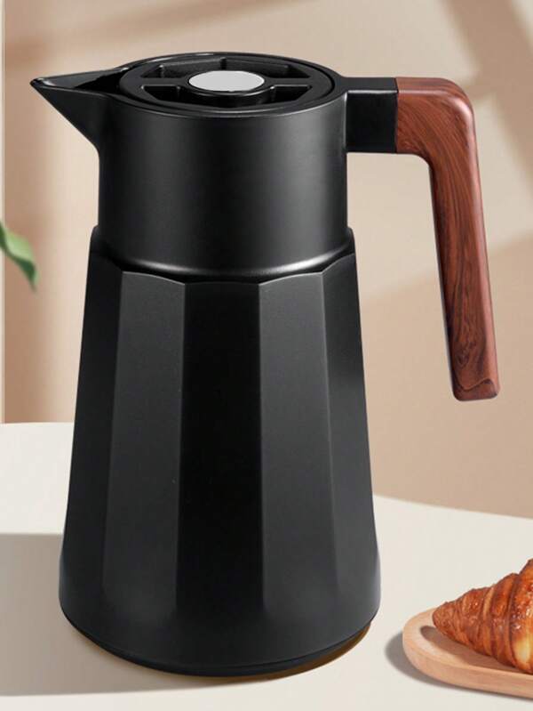 1pc New Nordic Style Insulated Carafe, Large Capacity Wooden Handle Glass Liner Hot Water Flask, Coffee Pot