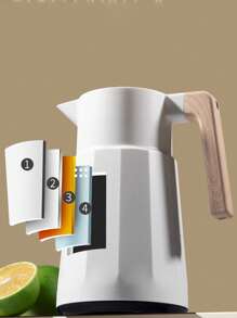 1pc New Nordic Style Insulated Carafe, Large Capacity Wooden Handle Glass Liner Hot Water Flask, Coffee Pot
