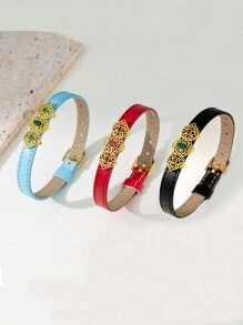 Herseygold 1 件皮革和镀金铜女士手链，阿拉伯时尚珠宝，皮革手链可作为婚礼礼物