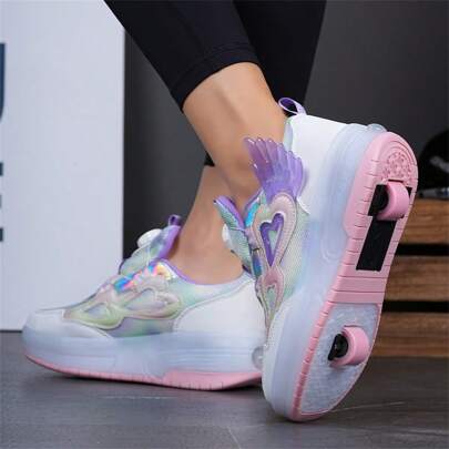 夏季青少年/成人情侣时尚透气低帮运动鞋，带双滚轮，户外运动溜冰鞋，男女通用