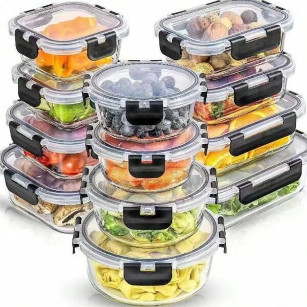 4 pezzi/2 pezzi/1 pezzo Contenitori per alimenti in vetro a chiusura a scatto sicura per microonde, ciotole adatte per ufficio, casa, dormitorio