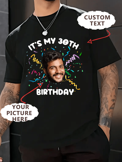 Personalisiertes lässiges Rundhals-T-Shirt für Herren - Fügen Sie Ihre eigenen Bilder und Ihren Text hinzu (Familienfoto/Selfie/Haustier-Foto/Freundfoto/Liebhaberfoto/Freundin-Foto/Geschenke/Logo für Paare/Individuell bedruckbares T-Shirt für Ehemann oder Freund oder Freundin, Geburtstagsgeschenk und -party) um Ihr personalisiertes bedrucktes T-Shirt zu gestalten, schick, personalisiert, individualisiert, einzigartig, Kostüme für Jungs, Kapselgarderobe, Herren Basic/Streetstyle, für Geburtstage, für Urlaub/Feiertage, für Schule/Wettbewerb, für Sport/Klettern, Sport & Outdoor, Winteranmut, Urban Gala