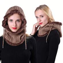 1pc Solid Color Cycling Ear Warmer Hat, Knitted Fleece Lined Thick Beanie Cap, Casual Autumn/Winter