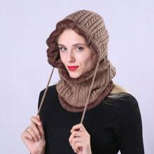 1pc Solid Color Cycling Ear Warmer Hat, Knitted Fleece Lined Thick Beanie Cap, Casual Autumn/Winter