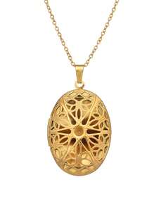 Collar con colgante locket ovalado hueco de acero inoxidable creativo DIY para mujeres, collar con colgante ovalado hueco vintage con diseño floral