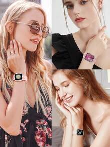 Pulseira de silicone esportiva à prova d'água com estampa floral 3D gravada compatível com 49 mm, 46 mm, 45 mm, 44 mm, 42 mm, 41 mm, 40 mm e 38 mm, pulseira de substituição compatível com série 10, 9, 8, 7, 6, 5, 4, 3, 2, 1 SE para mulheres